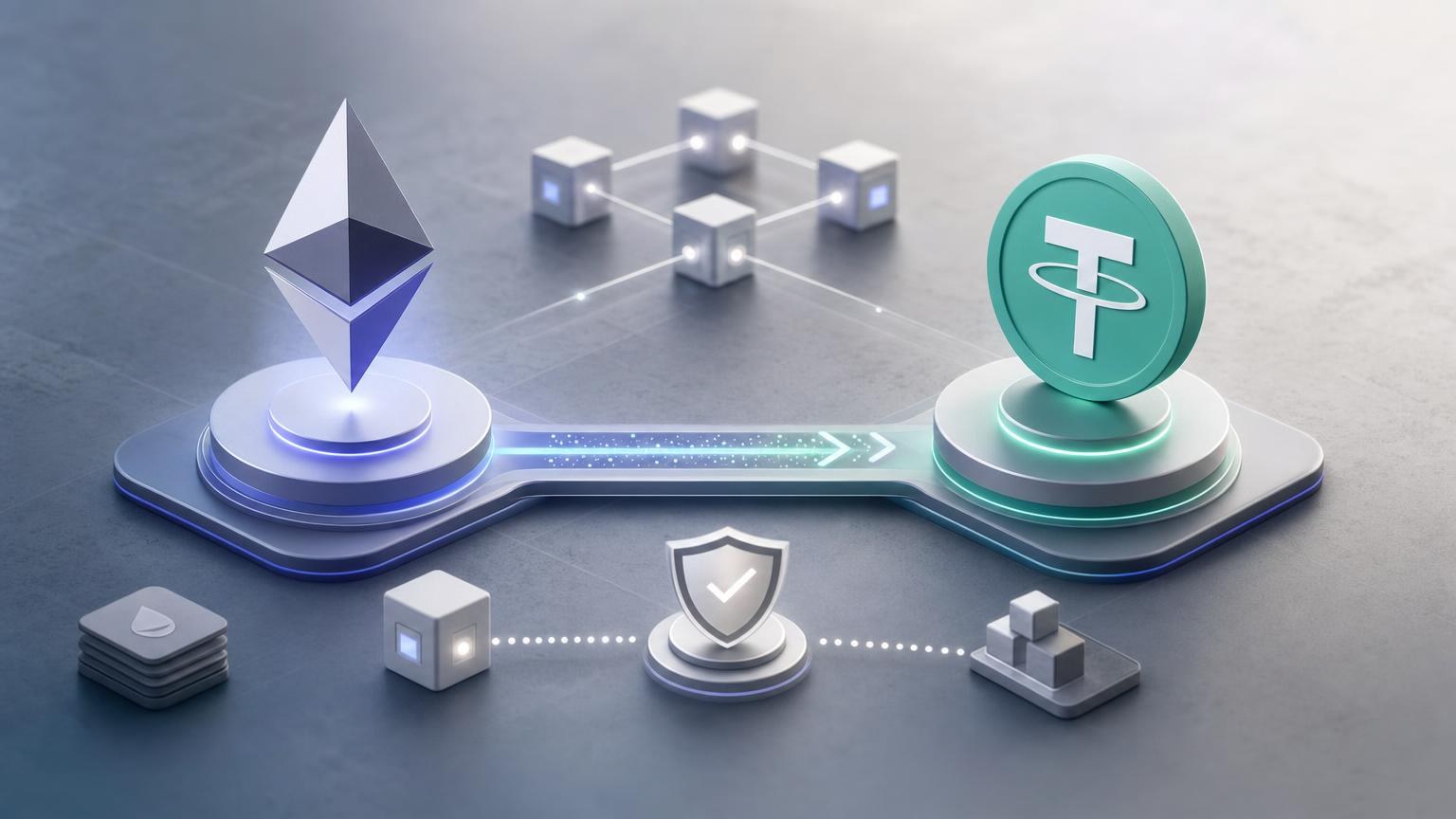 A beginner checks the Ethereum network, ETH deposit address, gas fee, and transaction confirmations before exchanging ETH for USDT.